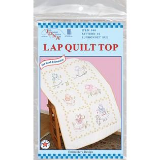 Stamped White Lap Quilt Top 38X58 Sunbonnet Sue