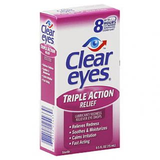 Clear Eyes Eye Drops, Lubricant/Redness Reliever, Triple Action Relief