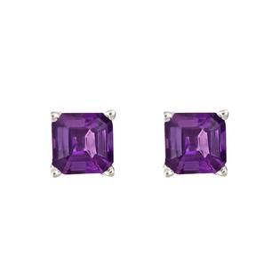 Ladies Sterling Silver 6mm Genuine Gemstone Asscher Cut Stud Earrings