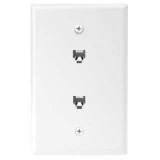 Cooper Wiring Devices 2 Jack Mid Size Telephone Jack Wall Plate and Connectors   White 3547 4W