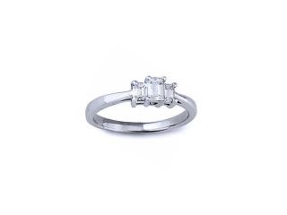 1/2 Carat Emerald Cut Three Stone Diamond & 14K White Gold Engagement Ring
