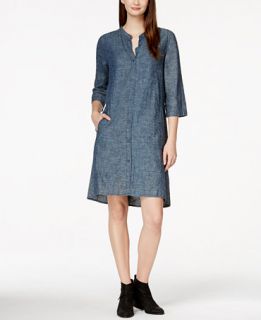 Eileen Fisher Mandarin Collar Denim Shirtdress   Dresses   Women