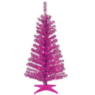National Tree Company 4Ft Pink Tinsel Tree with 70 Clear Lights