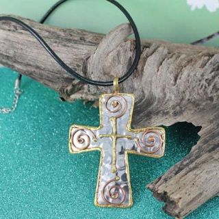 Handcrafted Copper Brass Cross Pendant Necklace (India)