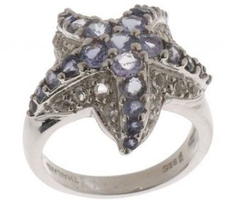 1.55 ct tw Multi gemstone Starfish Sterling Ring —