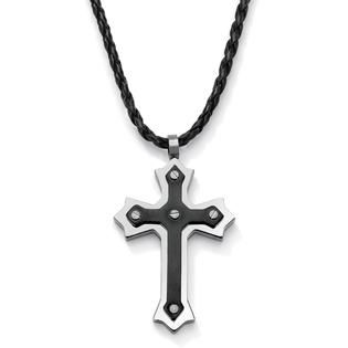 PalmBeach Jewelry Mens Cross Pendant and Braided Cord Necklace in