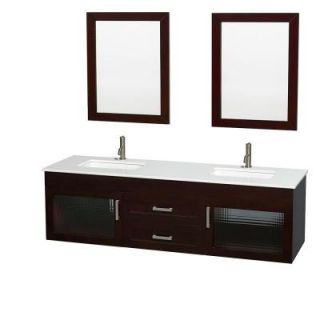Wyndham Collection Manola 72 in. Double Vanity in Espresso with Glass Vanity Top in White, Undermount Square Sinks and 24 in. Mirrors WCSB05172DESWGUNSM24