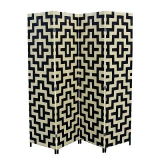 ORE International 70.75 in. x 0.75 in. 4 Panel Paper Straw Weave Screen Handcrafted Room Divider in Black/Natural FW0676ZA