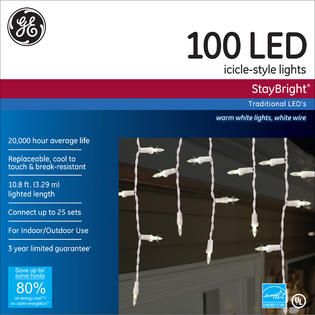 GE Christmas StayBright LED 100 lt. 5.5mm Icicle Light   Warm White