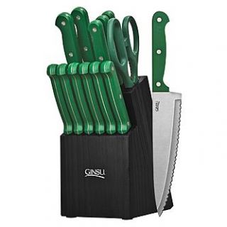Ginsu Essential Series 03888 14 Piece Green Cutlery Set (Black Block