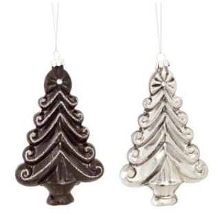 Club Pack of 12 Black and Silver Christmas Tree Shaped Glass Ornaments 5"