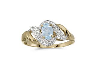 Birthstone Company 14k Yellow Gold Oval Aquamarine And Diamond Swirl Ring