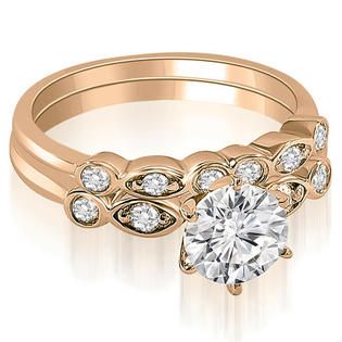AMCOR 0.82 Cttw Round  Cut 14K Rose Gold Diamond Engagement Ring Set