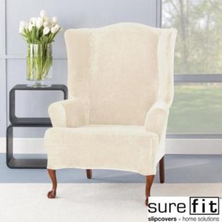 Sure Fit Stretch Plush Cream Wing Chair Slipcover
