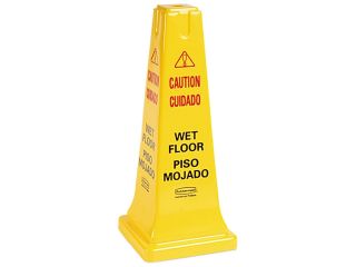Rubbermaid Commercial 6277 77 Four Sided Caution, Wet Floor Safety Cone, 10 1/2w x 10 1/2d x 25 5/8h, Yellow