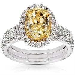 18k Gold 3ct TDW Certified Yellow Diamond Engagement Ring (H I, SI1