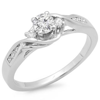 14k White Gold 1/2ct TDW Round Diamond Swirl Promise Ring (H I, I1 I2)