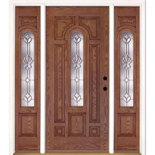 Feather River Doors 63.5 in. x 81.625 in. Medina Brass Center Arch Lite Stained Medium Oak Fiberglass Prehung Front Door with Sidelites 331490 3A5