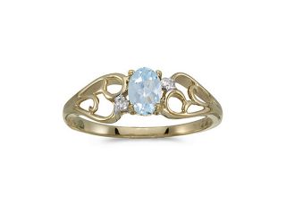 Birthstone Company 14k Yellow Gold Oval Aquamarine And Diamond Ring