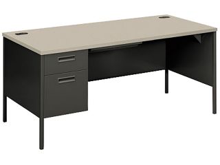 Metro Classic Left Pedestal Workstation Desk, 66w x 30d, Gray Patterned/Charcoal