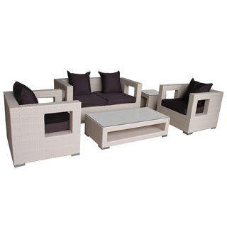 Lunar Outdoor Rattan 5 piece Set in Tan with Brown Cushions 3c92bdc6