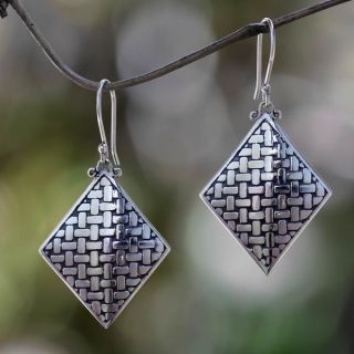 Handcrafted Sterling Silver Bamboo Diamond Earrings (Indonesia)