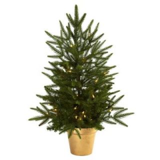 Nearly Natural 2.5 ft. Artificial Christmas Tree with Golden Planter and Clear Lights 5370