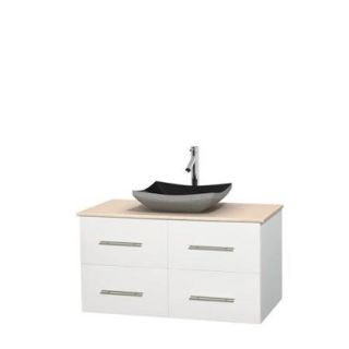 Wyndham Collection Centra White 42 inch Single Ivory Marble Vanity 42" White,IvMarble Top,Altair Black Sink,No Mir
