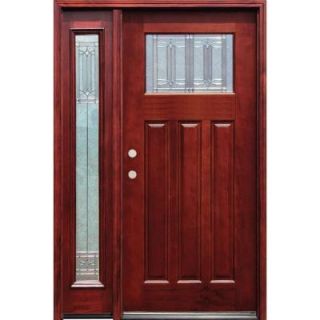 Pacific Entries 54 in. x 80 in. Diablo Craftsman 1 Lite Stained Mahogany Wood Prehung Front Door with One 14 in. Sidelite M31R403