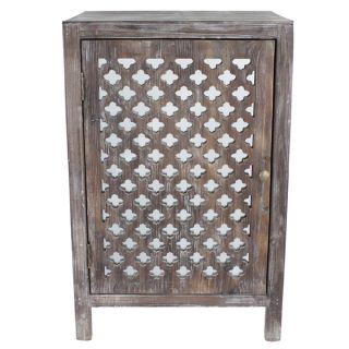 Distressed Grey Quatrefoil End Table with Mirror Accent  