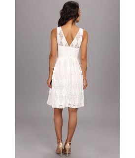 maggy london sleeveless embd mesh fit and flare dress white