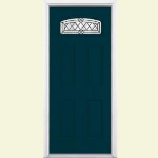 Masonite 36 in. x 80 in. Halifax Camber Fanlite Painted Smooth Fiberglass Prehung Front Door with Brickmold 30216