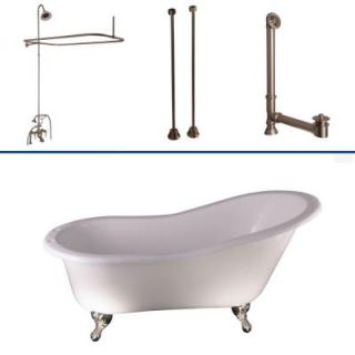 Barclay Products 5.6 ft. Cast Iron Ball and Claw Feet Slipper Tub in White with Brushed Nickel Accessories TKCTS7H67 BN3