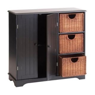 Home Decorators Collection Black 3 Wicker Drawer Sideboard DISCONTINUED KA9463
