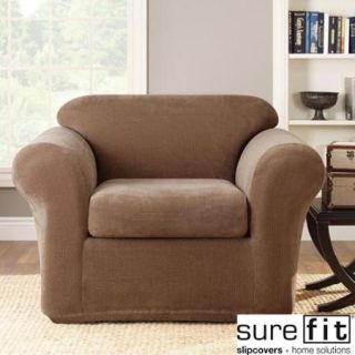 Sure Fit Stretch Metro Brown 2 Piece Chair Slipcover