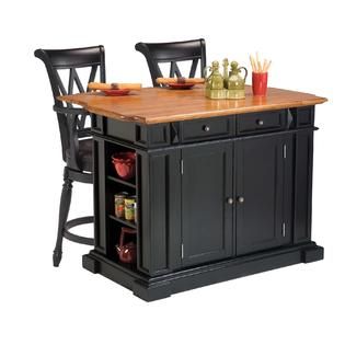 Home Styles Kitchen Island and Two Deluxe Bar Stools   Home