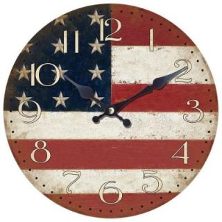 Yosemite Home Decor 14 in. Circular Wooden Wall Clock with American Flag Print CLKA7189