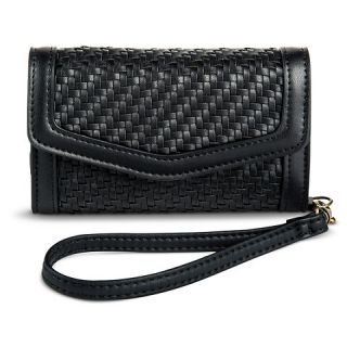 Womens Woven Leather Texture Cell Phone Case Wallet   Black