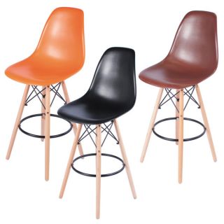 Retro Eames Style 26 inch Counter Bar Stool with Oak Wooden Base