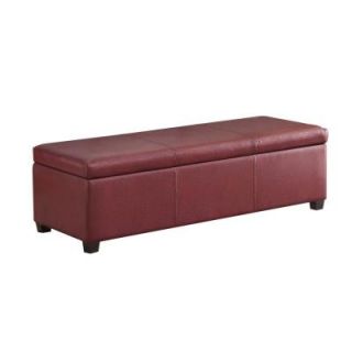 Simpli Home Avalon Red Faux Leather Large Rectangular Storage Ottoman Bench AXCF18 RD