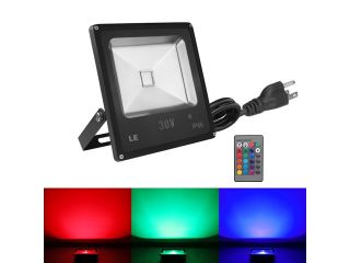 LE® Remote Control 30W RGB LED Waterproof Flood Lights, Color Changing LED Security Light, Wall Washer Light, 16 Colors & 4 Modes, US 3 Plug,