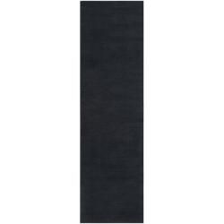 Hand crafted Navy Blue Solid Causal Ridges Dark Wool Rug (26 x 8)
