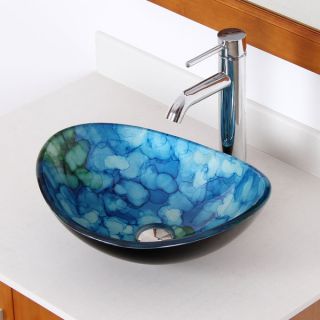 ELITE Unique Oval Cloud Style Tempered Glass Bathroom Vessel Sink With