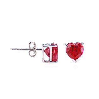 Sterling Silver Heart Shaped Created Ruby (5mm) Stud Earrings