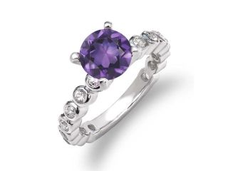 1.94 Ct Round Purple Amethyst White Created Sapphire 925 Sterling Silver Ring