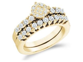 14k Yellow Gold Diamond Engagement Ring Wedding Band Two 2 Ring Set Solitaire Style Center Setting Side Stones Princess and Round Cut Diamond Ring  (.87 cttw, G   H Color, SI2 Clarity)