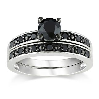 Sterling Silver 1ct TDW Black Diamond Bridal Ring Set  