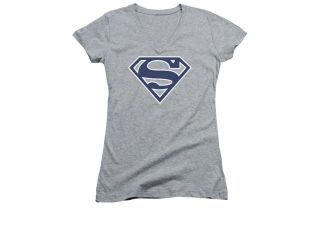 Superman Navy & White Shield Juniors V Neck Shirt