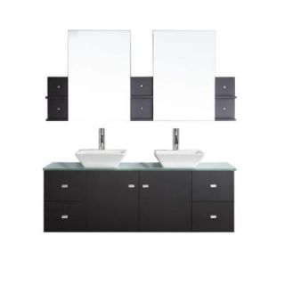 Virtu USA Clarissa 61.02 in. W x 22.05 in. D x 20.87 in. H Espresso Vanity With Glass Vanity Top With Aqua Square Basin and Mirror MD 435 G ES