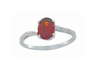 1.5 Ct Garnet & Diamond Oval Ring .925 Sterling Silver Rhodium Finish [Jewelry]